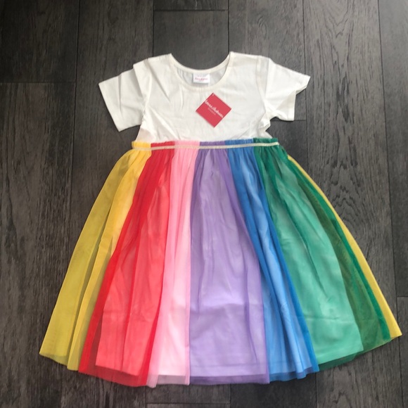 Hanna Andersson Girls Tulle Tank Floaty Ruffle Tutu Dress Rainbow 140 Size 10